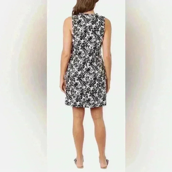Briggs Linen Blend Floral Sleeveless V-Neck Shift Dress Size M Black & White - Picture 3 of 11